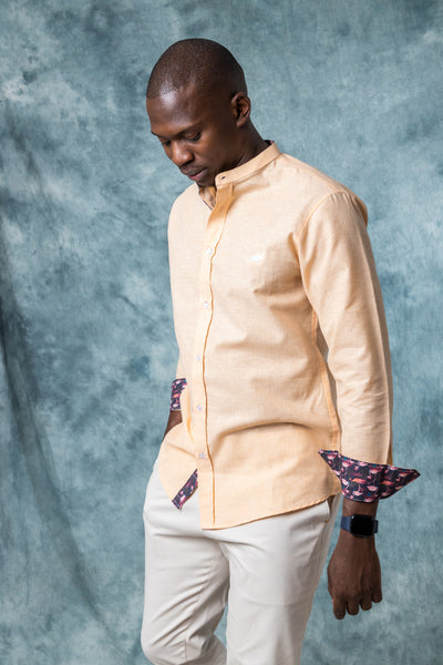 TANGERINE ORANGE MANDARIN CASUAL LINEN SHIRT