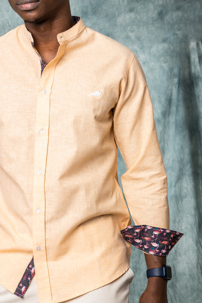 TANGERINE ORANGE MANDARIN CASUAL LINEN SHIRT