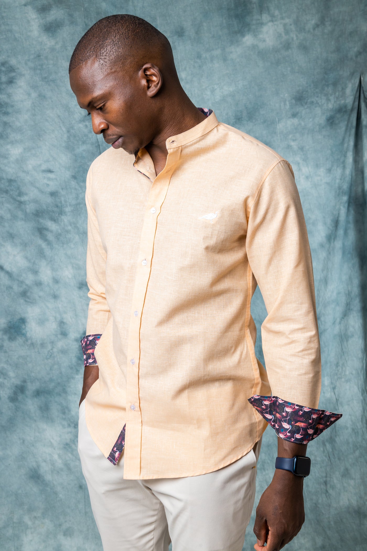 TANGERINE ORANGE MANDARIN CASUAL LINEN SHIRT