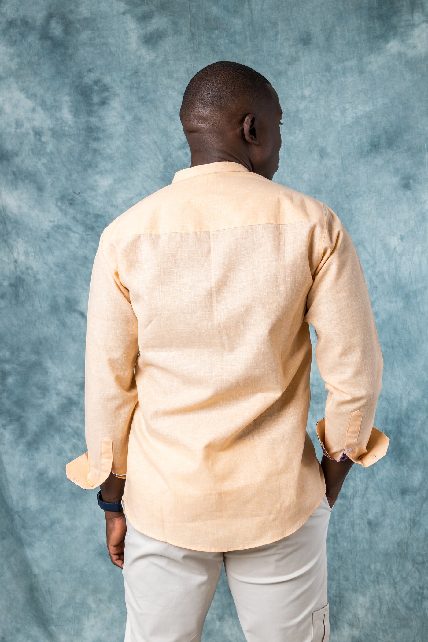 TANGERINE ORANGE MANDARIN CASUAL LINEN SHIRT